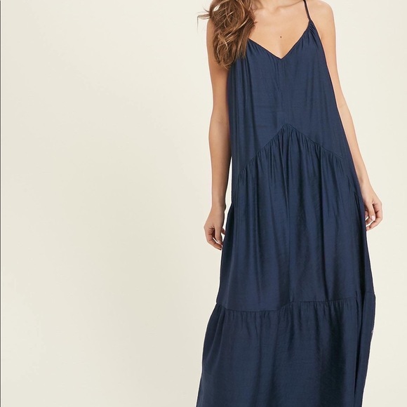 Dresses & Skirts - Navy Maxi dress, size large (L), tiered, spaghetti straps